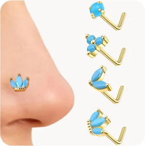 JOERICA Nose Rings Studs for Women Stainless Steel L Shaped Nose Studs Tiny Opal CZ Sunflower Turquoise Bee Planet Geometric Nose Piercing Jewelry