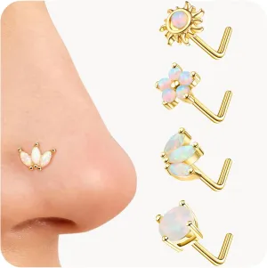 JOERICA Nose Rings Studs for Women Stainless Steel L Shaped Nose Studs Tiny Opal CZ Sunflower Turquoise Bee Planet Geometric Nose Piercing Jewelry