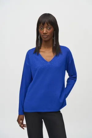 Joseph Ribkoff Ladies Royal Sapphire Sweater Knit  V-Neck Top