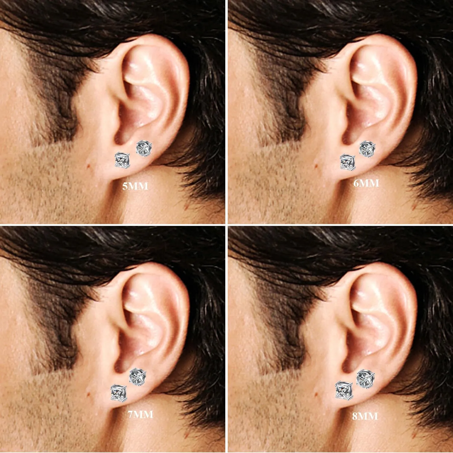 Jstyle 2 Pairs Stainless Steel Magnetic Stud Earrings for Men Women Non-piercing CZ Hypoallergenic 5-8MM