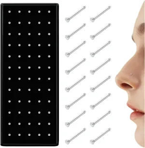 Jstyle 60Pcs Hypoallergenic Stainless Steel Nose Studs for Women Men Sparkly CZ Small 22G Nose Studs Rings Piercing Body Jewelry 1.5mm 2mm 2.5mm