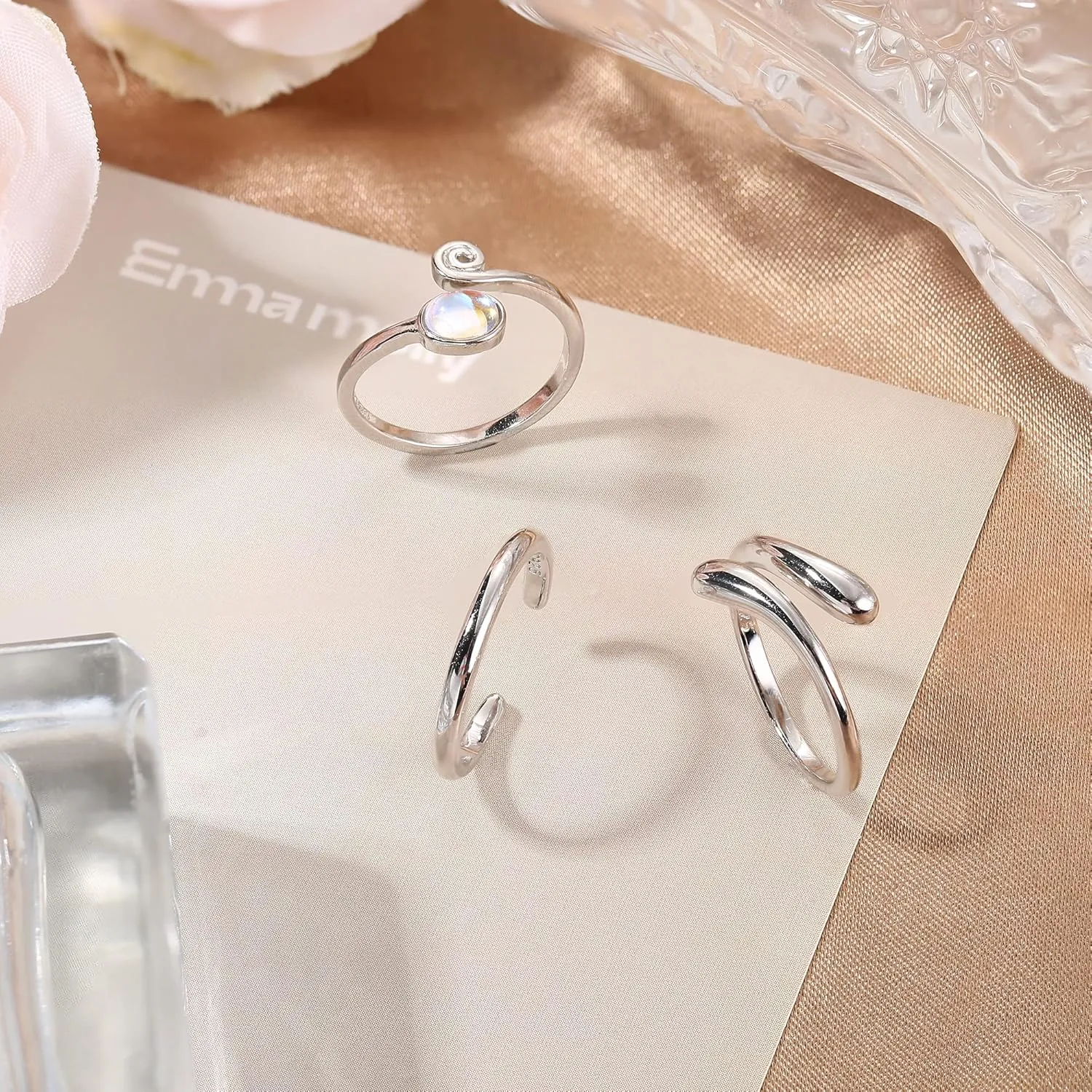 Jstyle 925 Sterling Silver Open Toe Rings Set for Women Adjustable Turquoise Moonstone Band Tail Ring Women Beach Foot Jewelry Set