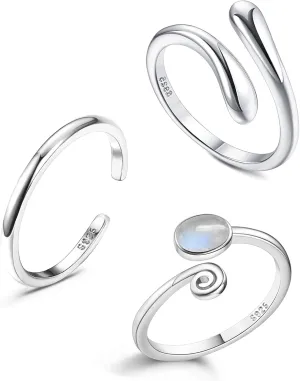 Jstyle 925 Sterling Silver Open Toe Rings Set for Women Adjustable Turquoise Moonstone Band Tail Ring Women Beach Foot Jewelry Set