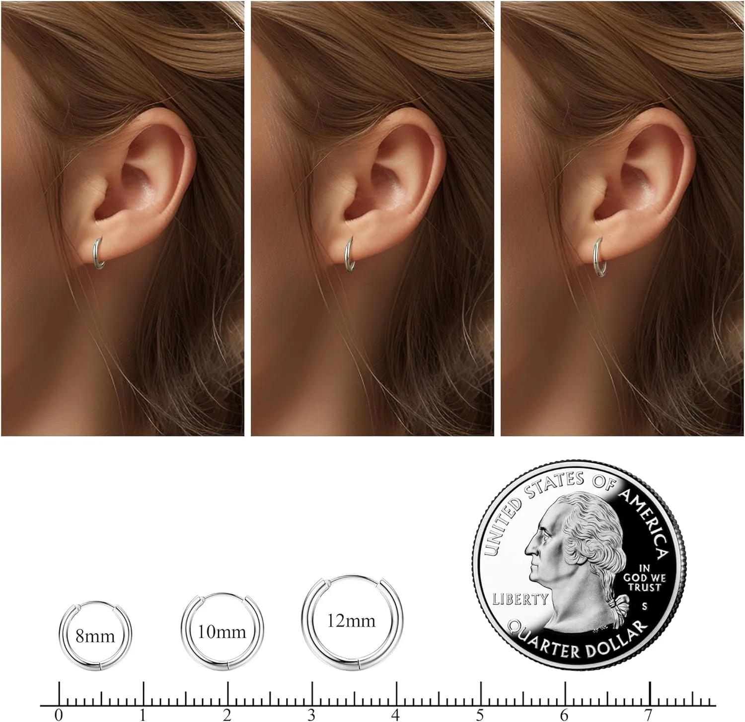 Jstyle Hypoallergenic Flat Back Earrings for Women Men Flatback Stud Earrings Surgical Steel 20G Cartilage Earring Hoop 8/10/12MM Tragus Piercing Jewelry