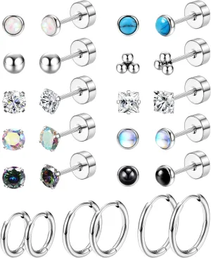 Jstyle Hypoallergenic Flat Back Earrings for Women Men Flatback Stud Earrings Surgical Steel 20G Cartilage Earring Hoop 8/10/12MM Tragus Piercing Jewelry