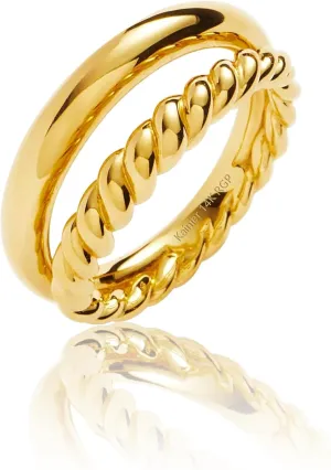 Kainier 14K Gold Chunky Rings for Women14K Gold Plated Dainty Radial Rings High Polish Statement Band Classic Double Twisted Ring Comfort Fit Size 5 to 10