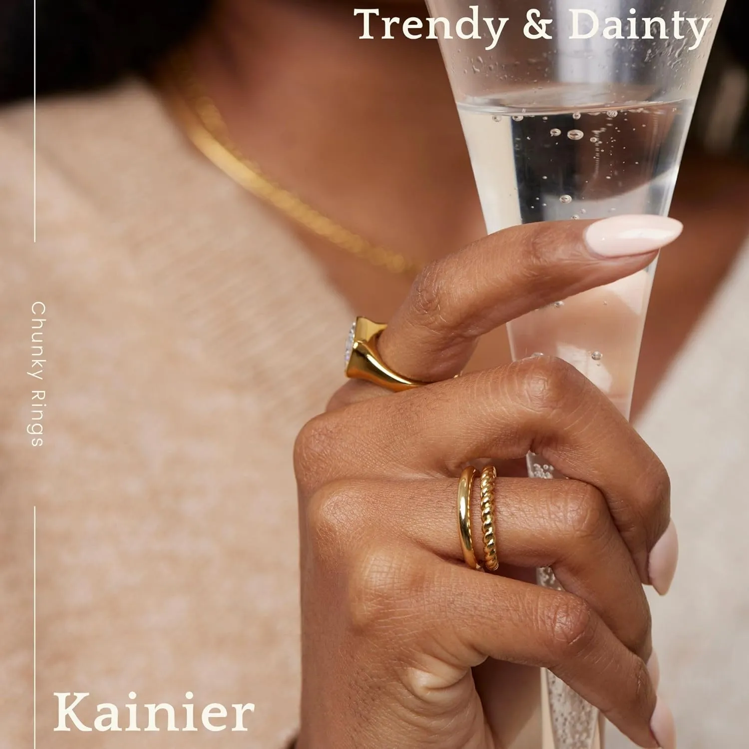 Kainier 14K Gold Chunky Rings for Women14K Gold Plated Dainty Radial Rings High Polish Statement Band Classic Double Twisted Ring Comfort Fit Size 5 to 10