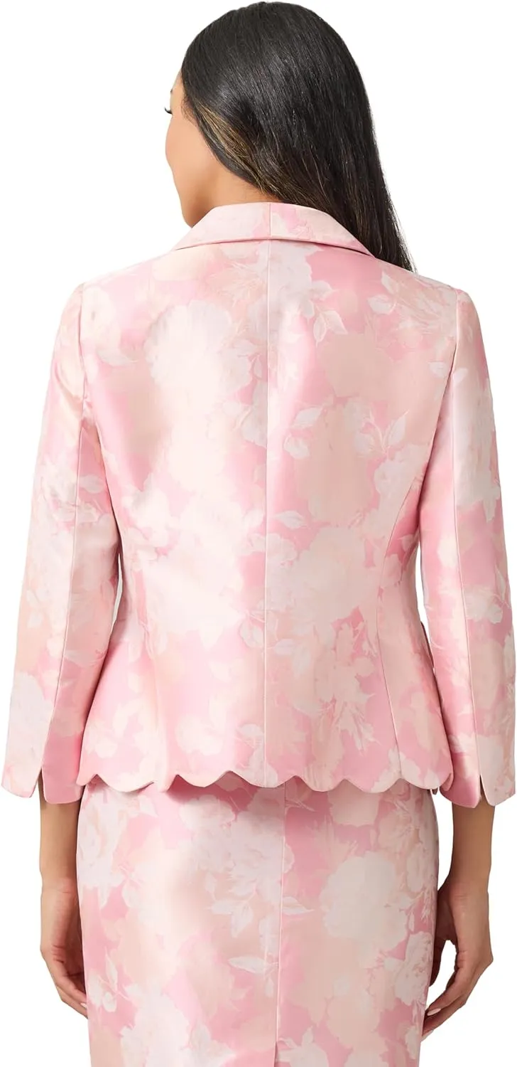 Kasper Women's Jacquard Shawl Collar JKT W Scallop Hem