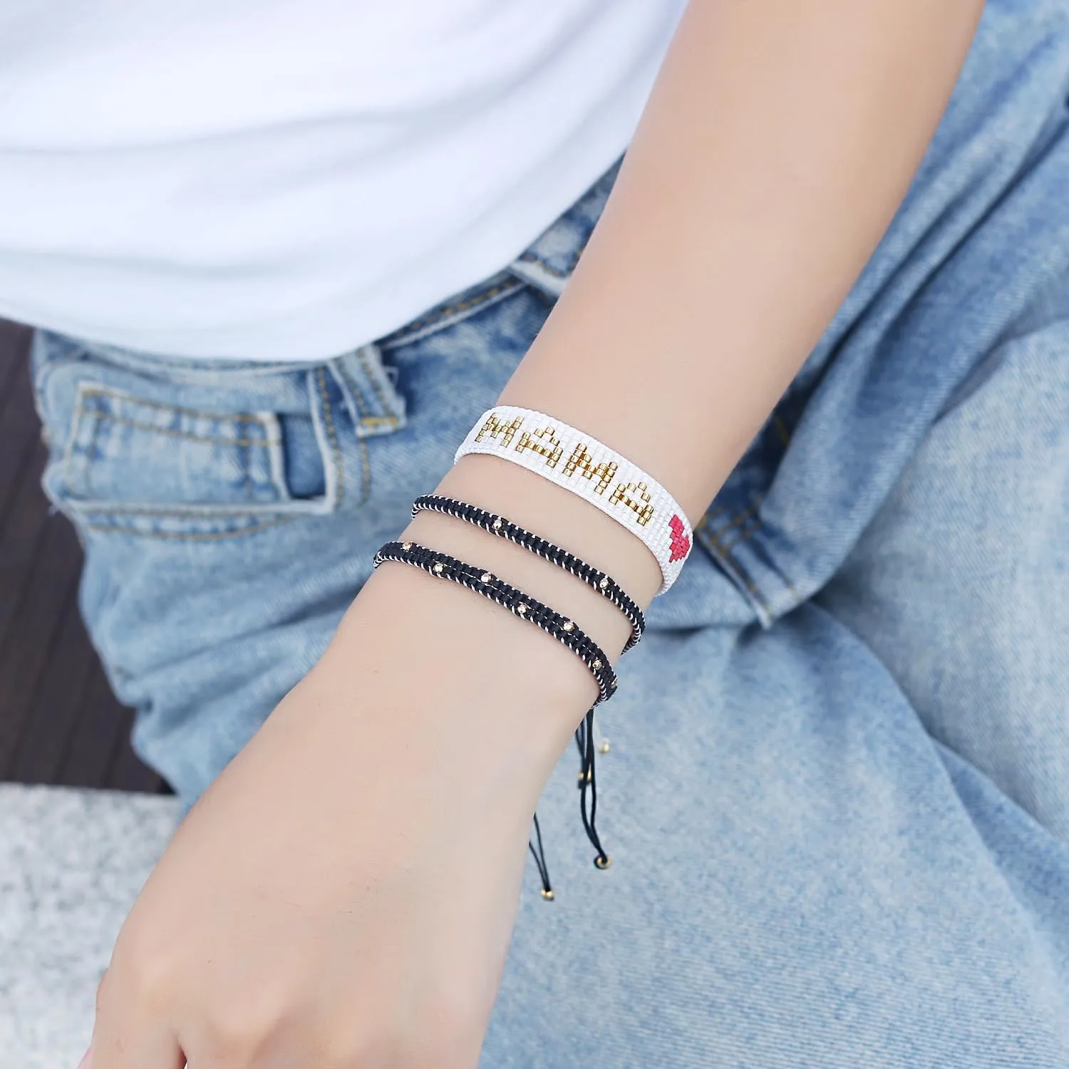 KELITCH Clear Miyuki Beaded Bracelets Handmade Friendship Strand Bracelets Charm Adjustment Bracelets Jewelry For Women