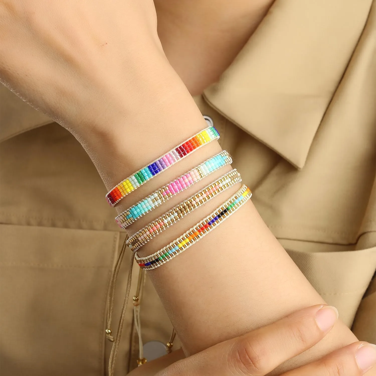 KELITCH Crystal Nail Miyukyi Beads Wax Rope Bracelets Friendship Bracelets for Women New Summer Charm Bracelets