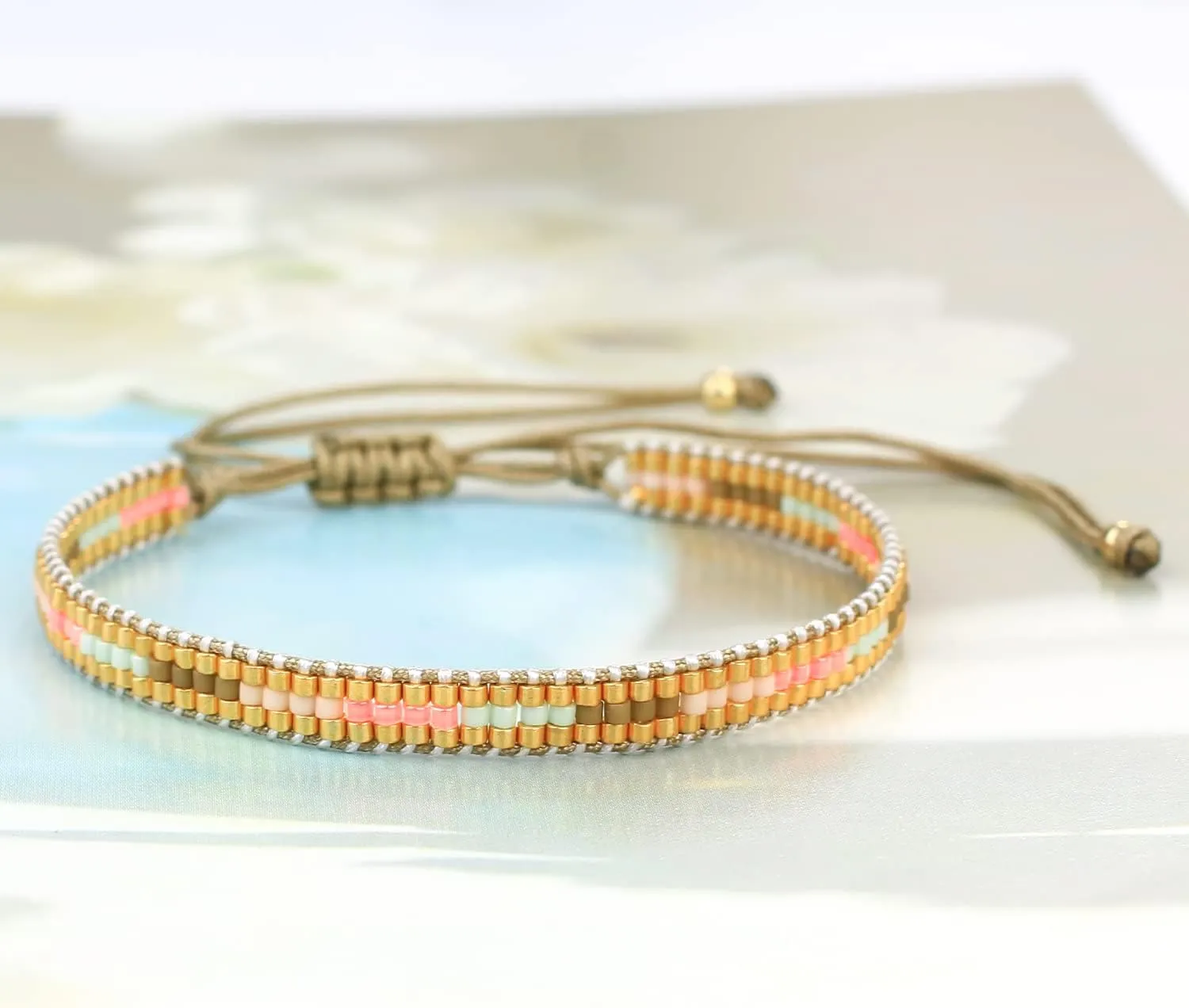 KELITCH Crystal Nail Miyukyi Beads Wax Rope Bracelets Friendship Bracelets for Women New Summer Charm Bracelets