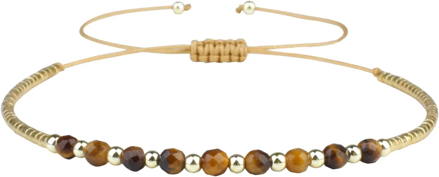KELITCH Friendship Bracelets Agate Beaded Strand Bracelets Adjustable Charm Bracelets Fashion Jewelry for Women (Coffee 27I)