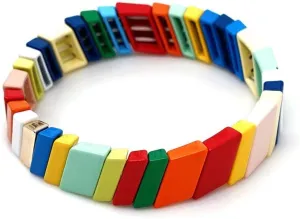 KELITCH New Women Enamel Stretch Bracelets Color Square Beaded Bracelets Handmade Cuff Bracelets (Colorful 10A)