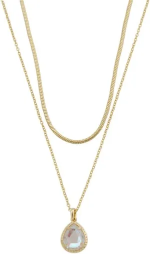 Kendra Scott Gold Layered Necklace, Dichroic Glass Teardrop Pendant, Multi-Strand Chain