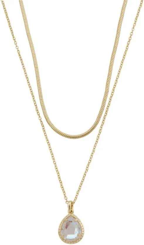 Kendra Scott Gold Layered Necklace, Dichroic Glass Teardrop Pendant, Multi-Strand Chain