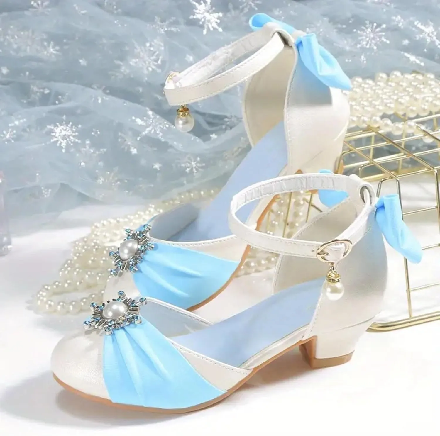 Kids Clear Glitter Jelly Sandal Trendy Elegant Bowknot High Heel Shoes For Girls Lightweight Non Slip Soft Bottom Dress Shoes For Performance Party