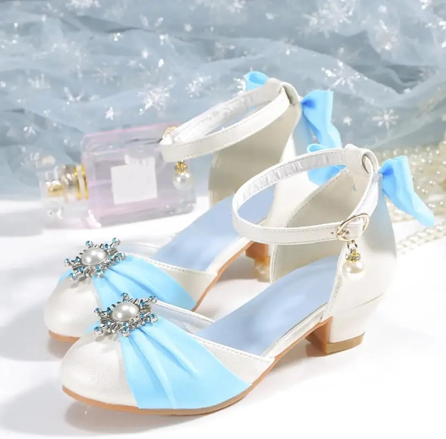 Kids Clear Glitter Jelly Sandal Trendy Elegant Bowknot High Heel Shoes For Girls Lightweight Non Slip Soft Bottom Dress Shoes For Performance Party
