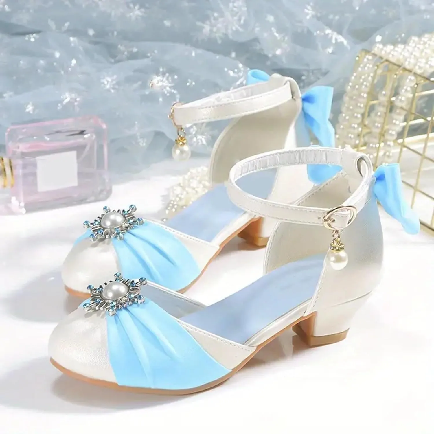 Kids Clear Glitter Jelly Sandal Trendy Elegant Bowknot High Heel Shoes For Girls Lightweight Non Slip Soft Bottom Dress Shoes For Performance Party