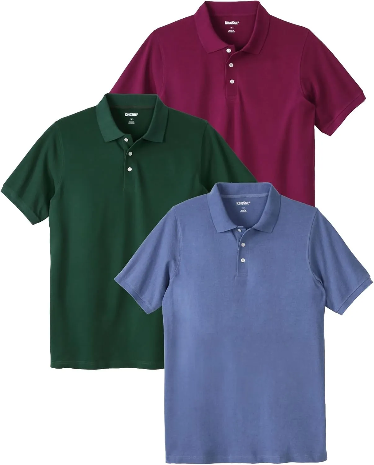 KingSize Men's Big & Tall 3-Pack Longer-Length Piqu Polos