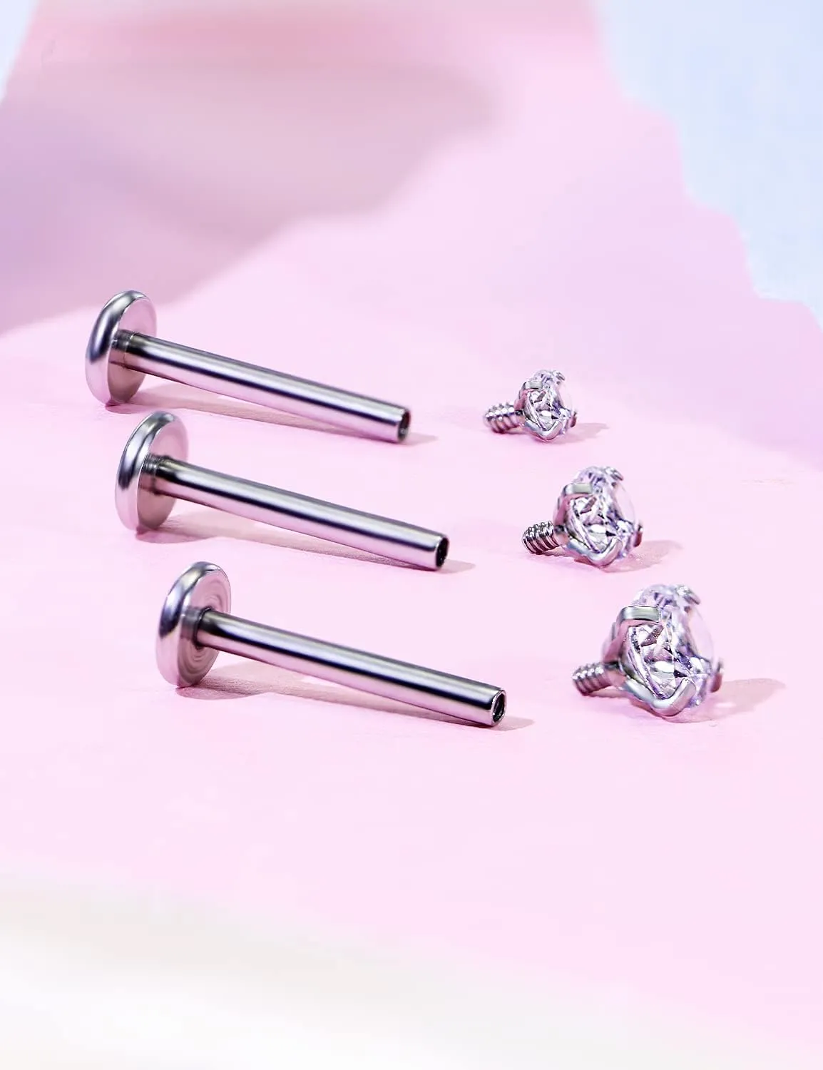 Kridzisw 20G 18G 16G Titanium Nose Rings Studs Internally Threaded Hypoallergenic Implant Grade Surgical Steel Nose Studs Flat Back Cartilage Tragus Helix Earrings Piercing Jewelry for Sensitive Skin