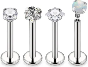 Kridzisw 20G 18G 16G Titanium Nose Rings Studs Internally Threaded Hypoallergenic Implant Grade Surgical Steel Nose Studs Flat Back Cartilage Tragus Helix Earrings Piercing Jewelry for Sensitive Skin