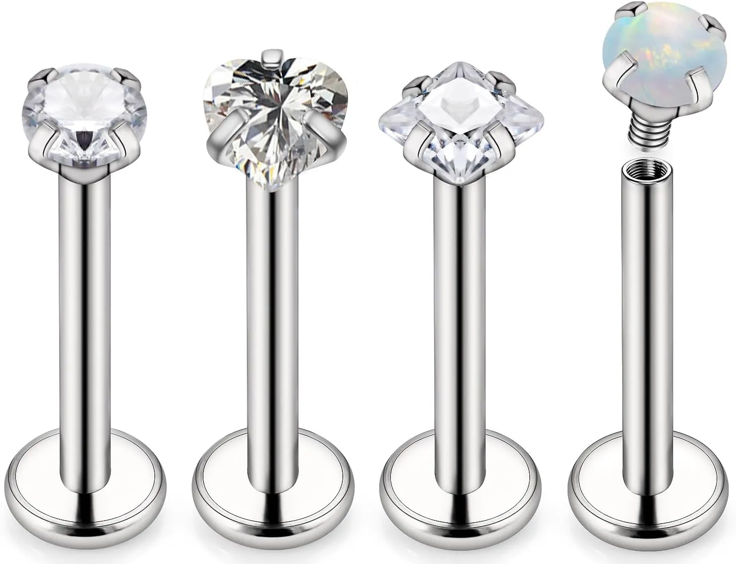 Kridzisw 20G 18G 16G Titanium Nose Rings Studs Internally Threaded Hypoallergenic Implant Grade Surgical Steel Nose Studs Flat Back Cartilage Tragus Helix Earrings Piercing Jewelry for Sensitive Skin