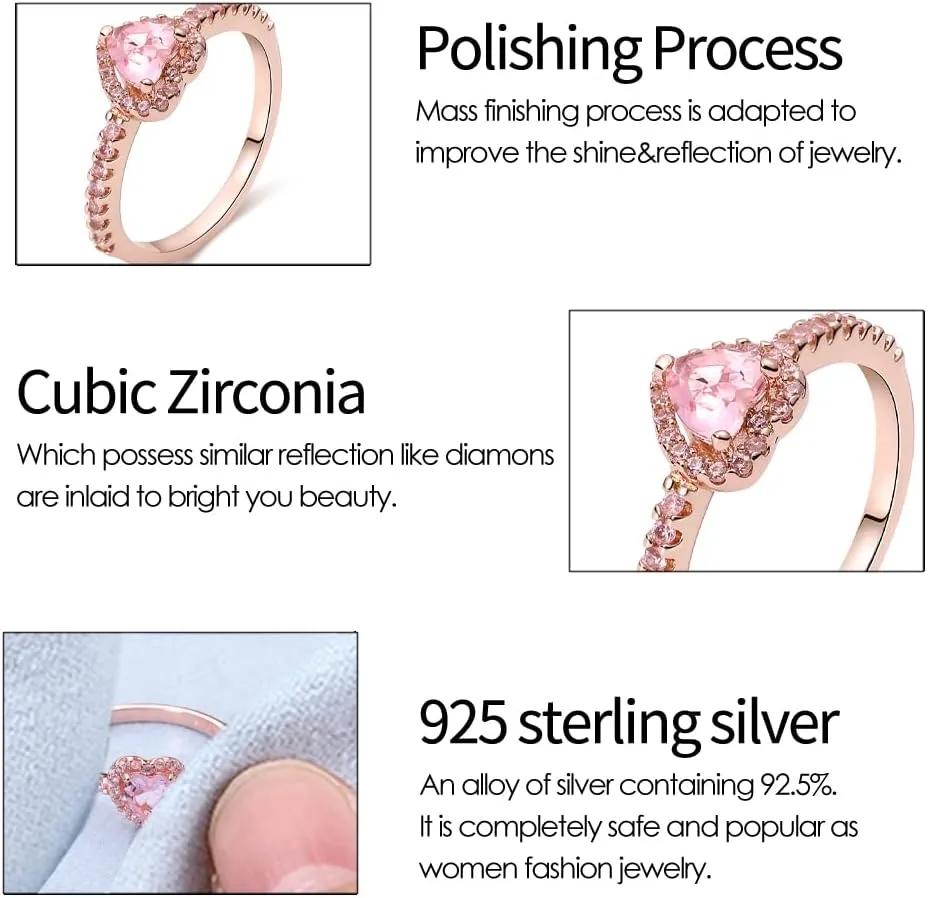 KUNSIR 925 Silver Rings for Women Cubic Zirconia Ring Rings for Women Sterling Silver Rings Wedding Band Rings Gift Ring Sterling Silver Rings Size 7-9