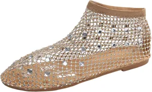 Ladies Breathable Hollow Mesh Breathable Rhinestone Decoration Flat Large Size Casual Womens Casual Shoes