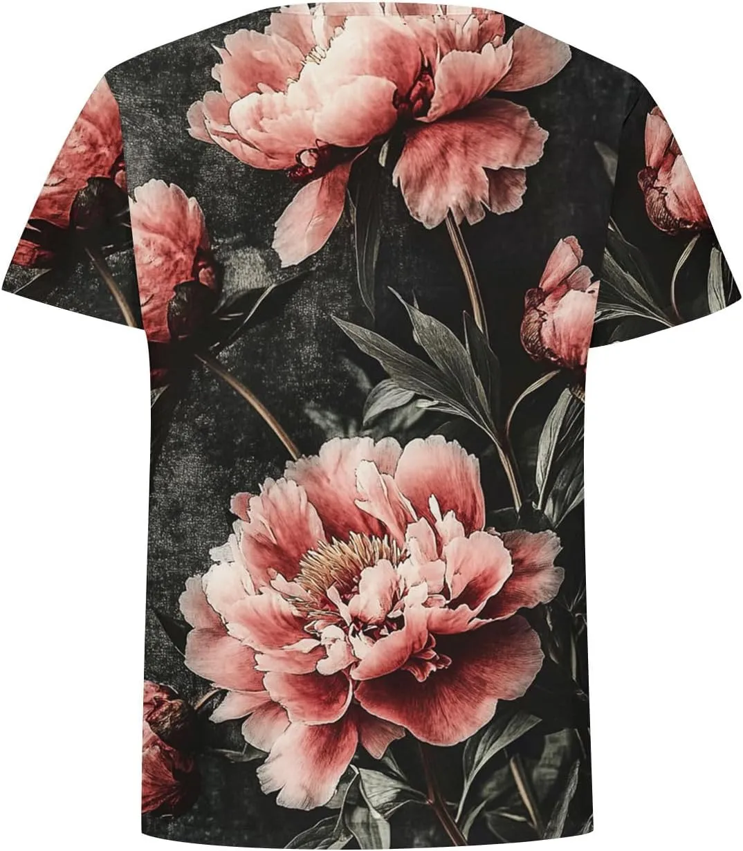 Ladies' Floral Printed Crewneck T-Shirt - 2025 Summer Boho Top with Short Sleeves & Casual Style