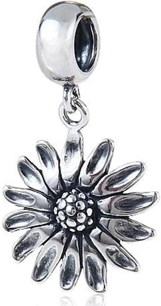 LAMOONY Sunflower Charm 925 Sterling Silver Sun Flower Charm Anniversary Charm Birthday Charm for Diy Charms Bracelet
