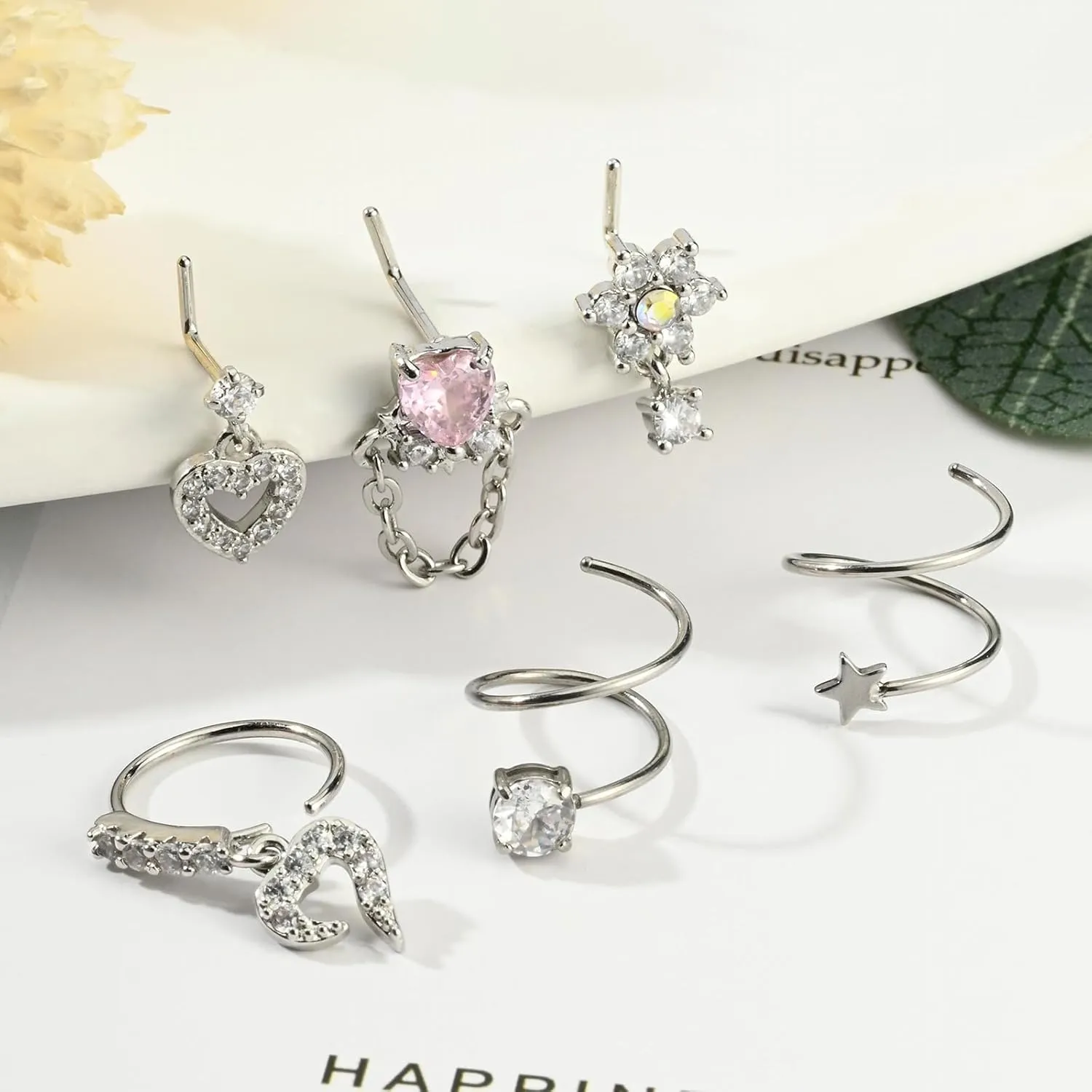 LAURITAMI 18g 20g 22g Nose Rings Surgical Steel Nose Ring Nose Rings Hoops Studs Diamond Nose Nostril Piercing Jewelry for Women Men Silver Black Gold Rose Gold