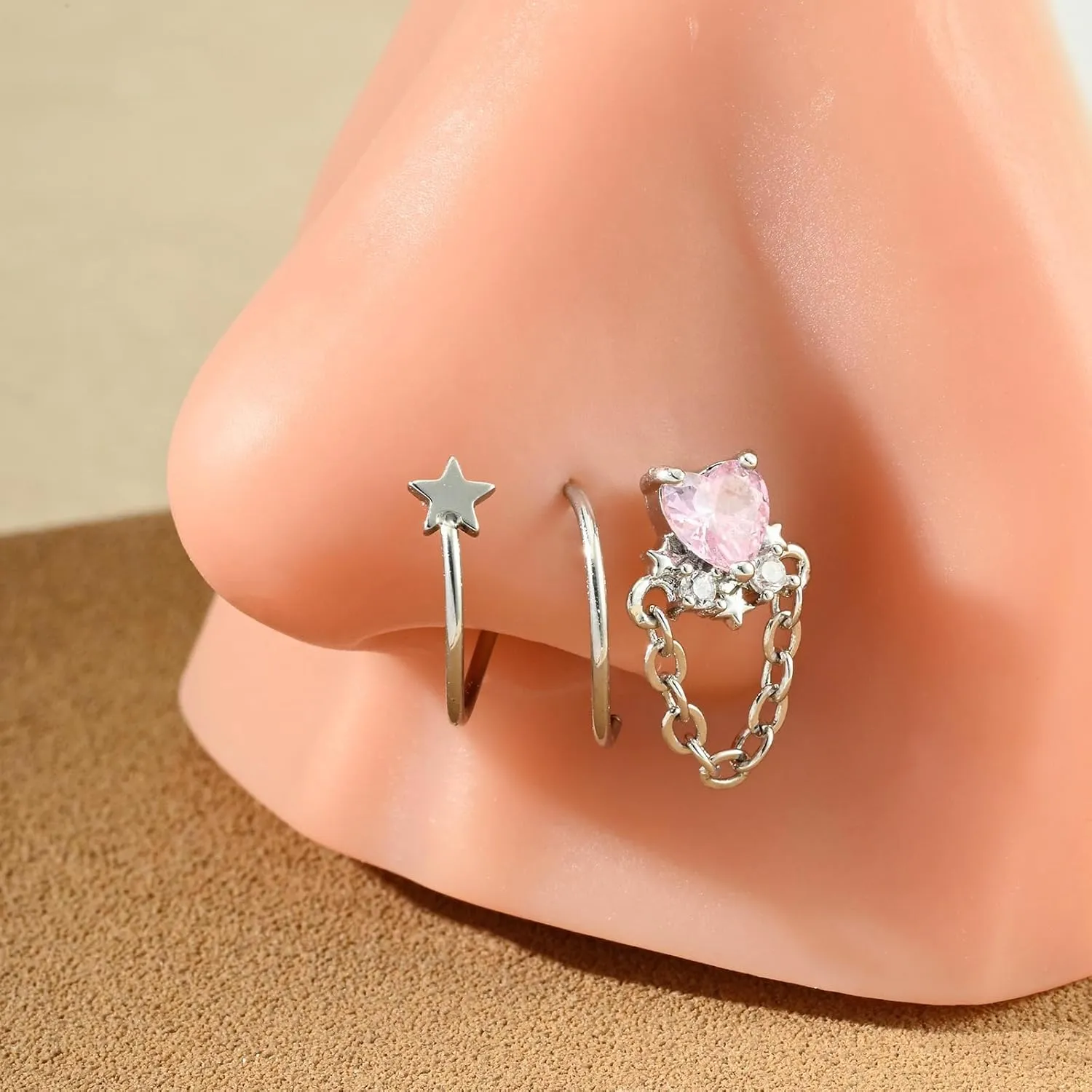 LAURITAMI 18g 20g 22g Nose Rings Surgical Steel Nose Ring Nose Rings Hoops Studs Diamond Nose Nostril Piercing Jewelry for Women Men Silver Black Gold Rose Gold