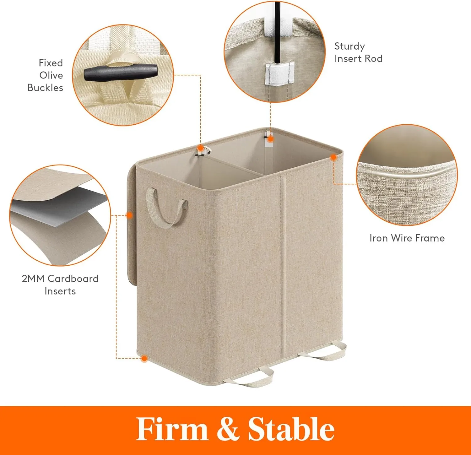 Lifewit Double Laundry Hamper with Lid and Removable Laundry Bags, Large Collapsible 2 Dividers Dirty Clothes Basket with Handles for Bedroom, Laundry Room, Closet, Bathroom, College, 136L Beige
