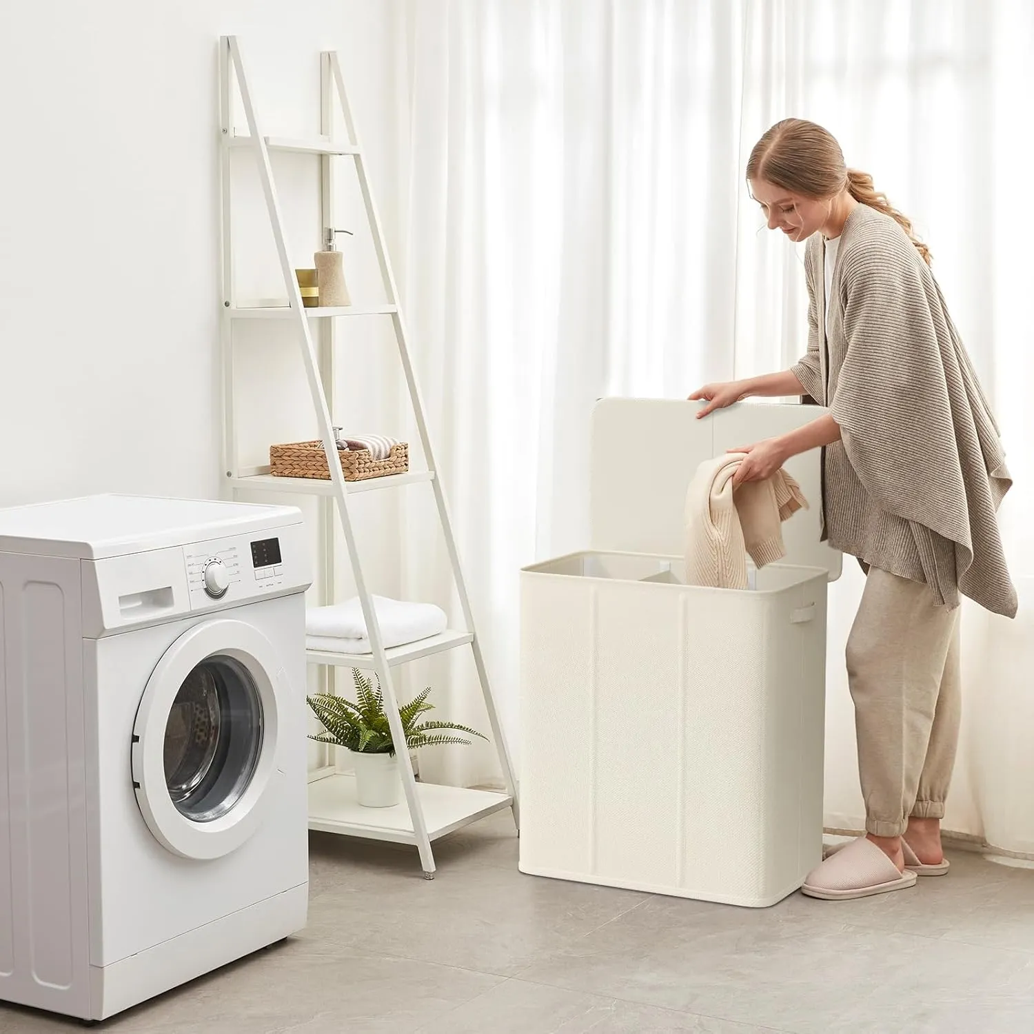 Lifewit Triple Laundry Hamper with Lid and Removable Laundry Bags, Large Collapsible 3 Dividers Dirty Clothes Basket with Handles for Bedroom, Laundry Room, Closet, Bathroom, College, 160L White