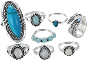 LIFKOME Ringsrings Vintage Knuckle Rings Set 8pcs Alloy Turquoise Finger Rings Unisex Fashion Jewelry for