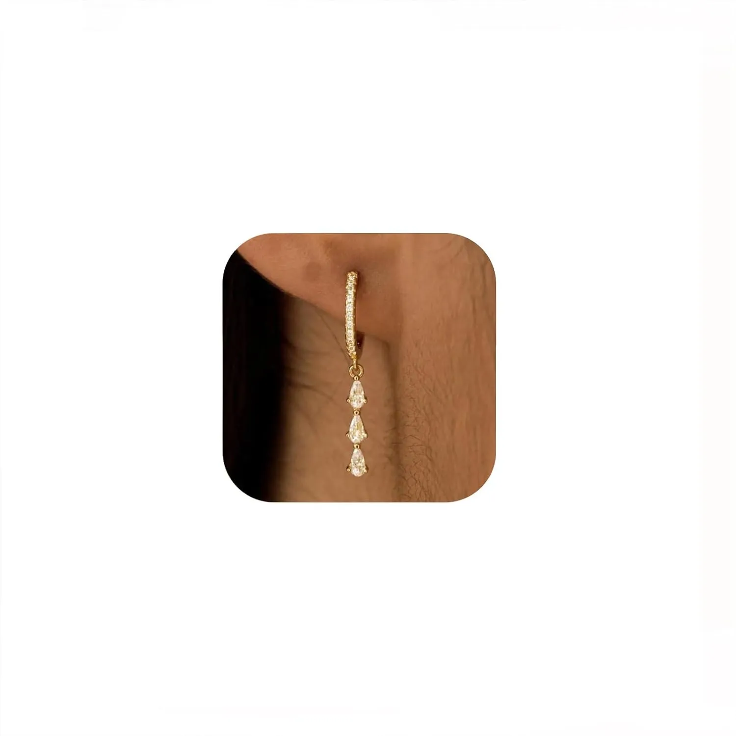 Lightweight Gold Dangle Earrings for Women, 14k Gold-Plated Drop Hoop Earrings with CZ Stones, Hypoallergenic Elegant Jewelry for Everyday Wear