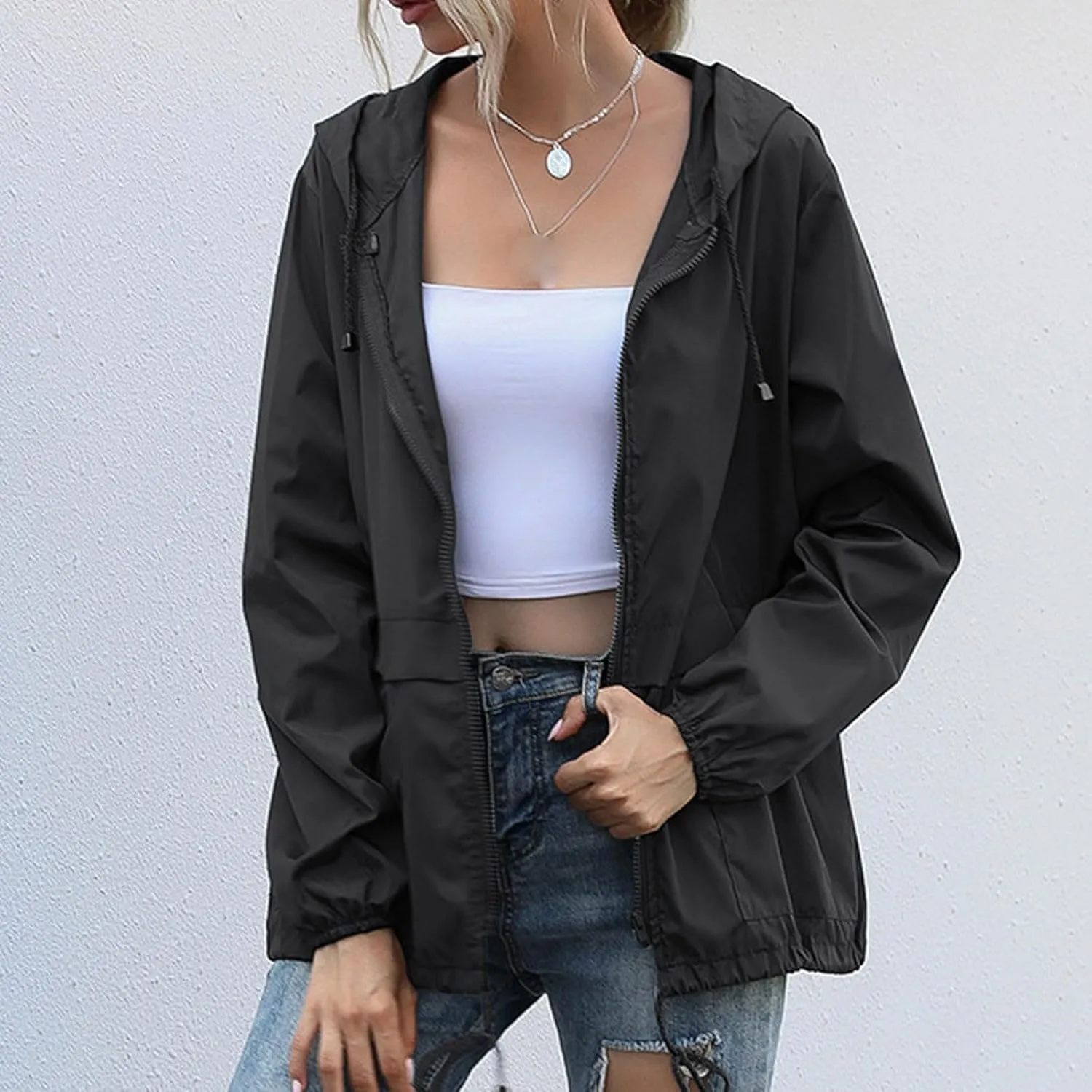 Lightweight Rain Jacket Women Windbreaker Waterproof Zip Up Casual Jackets Fall Lady Jackets for Women Girls