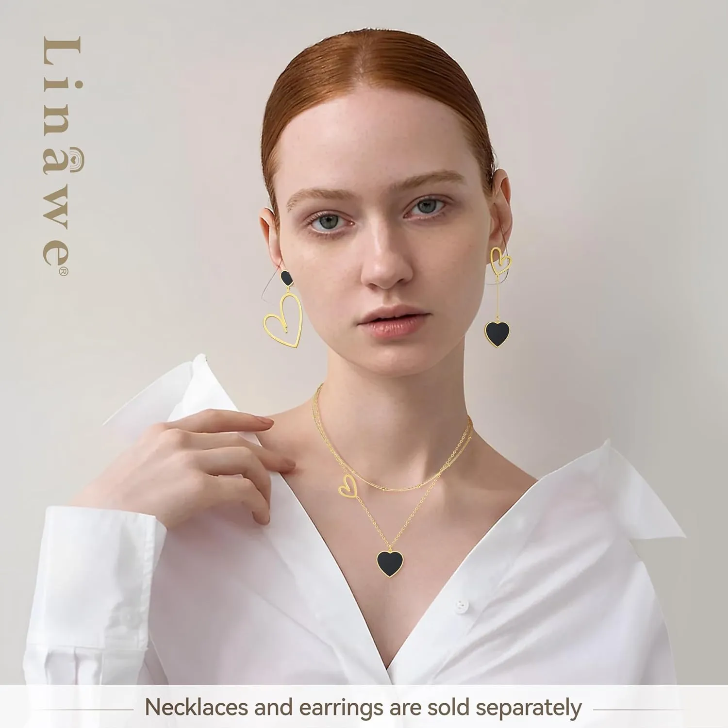 Linawe Titanium Stainless Steel Heart Dangle Earrings for Women - Trendy, Gold/Silver/Rose Gold Big Drop, Mismatched Love, Asymmetrical