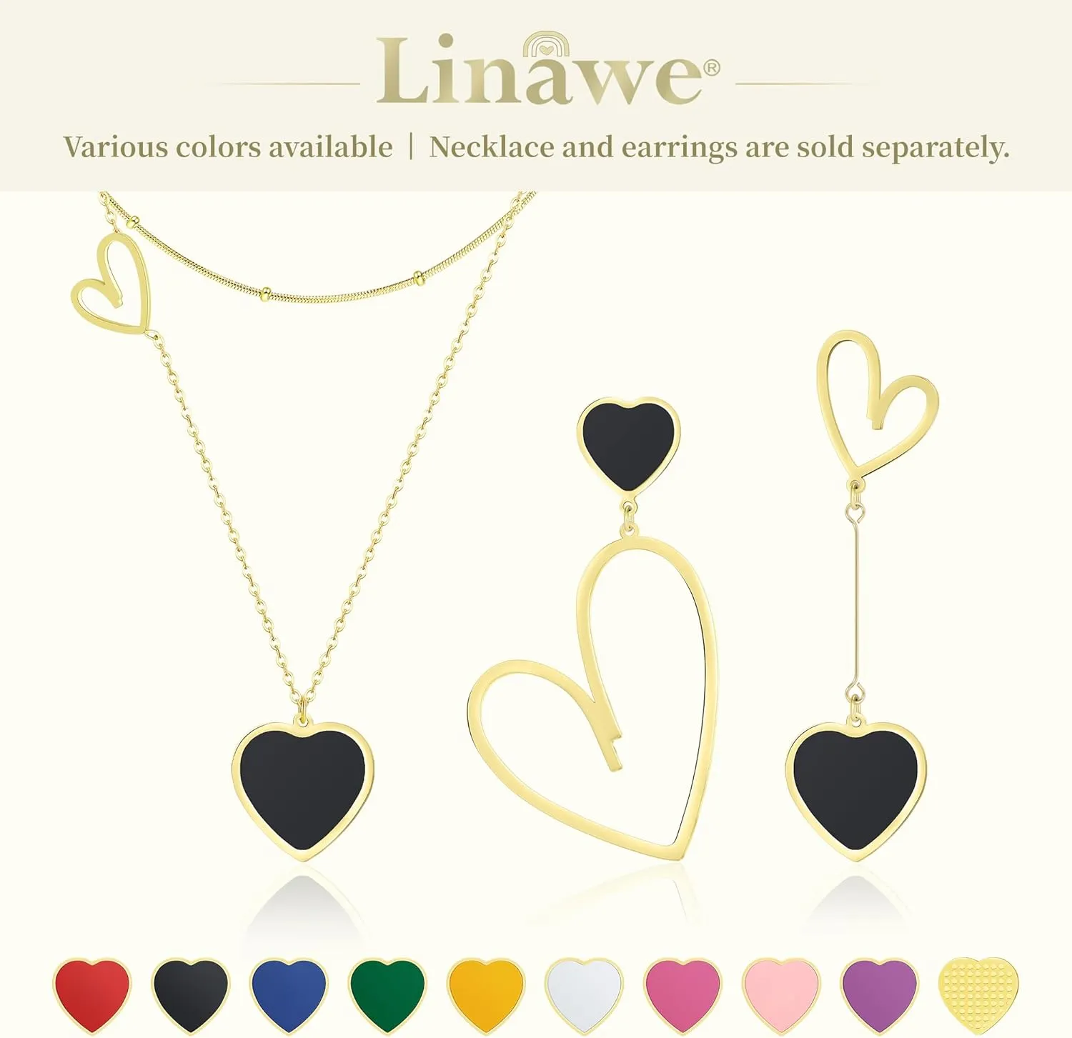 Linawe Titanium Stainless Steel Heart Dangle Earrings for Women - Trendy, Gold/Silver/Rose Gold Big Drop, Mismatched Love, Asymmetrical