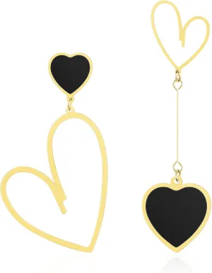 Linawe Titanium Stainless Steel Heart Dangle Earrings for Women - Trendy, Gold/Silver/Rose Gold Big Drop, Mismatched Love, Asymmetrical