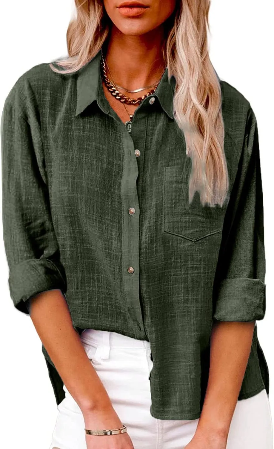 Linen Blouses for Women 2024 Long Sleeve Button Collared Cotton Shirts Loose Tunic Summer Tshirt Spring Blouses