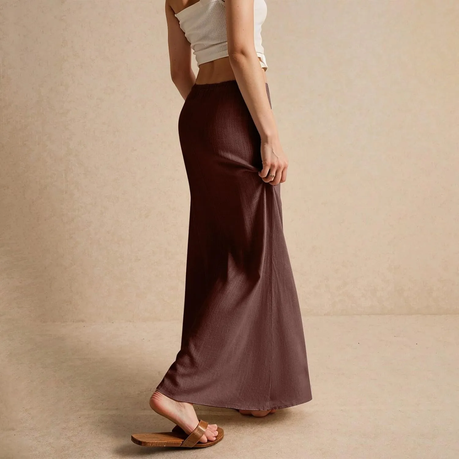 Linen Skirts for Women 2025 Casual Drawstring High Waisted Maxi Pencil Skirt Flowy Summer Beach Coverup Long Skirt