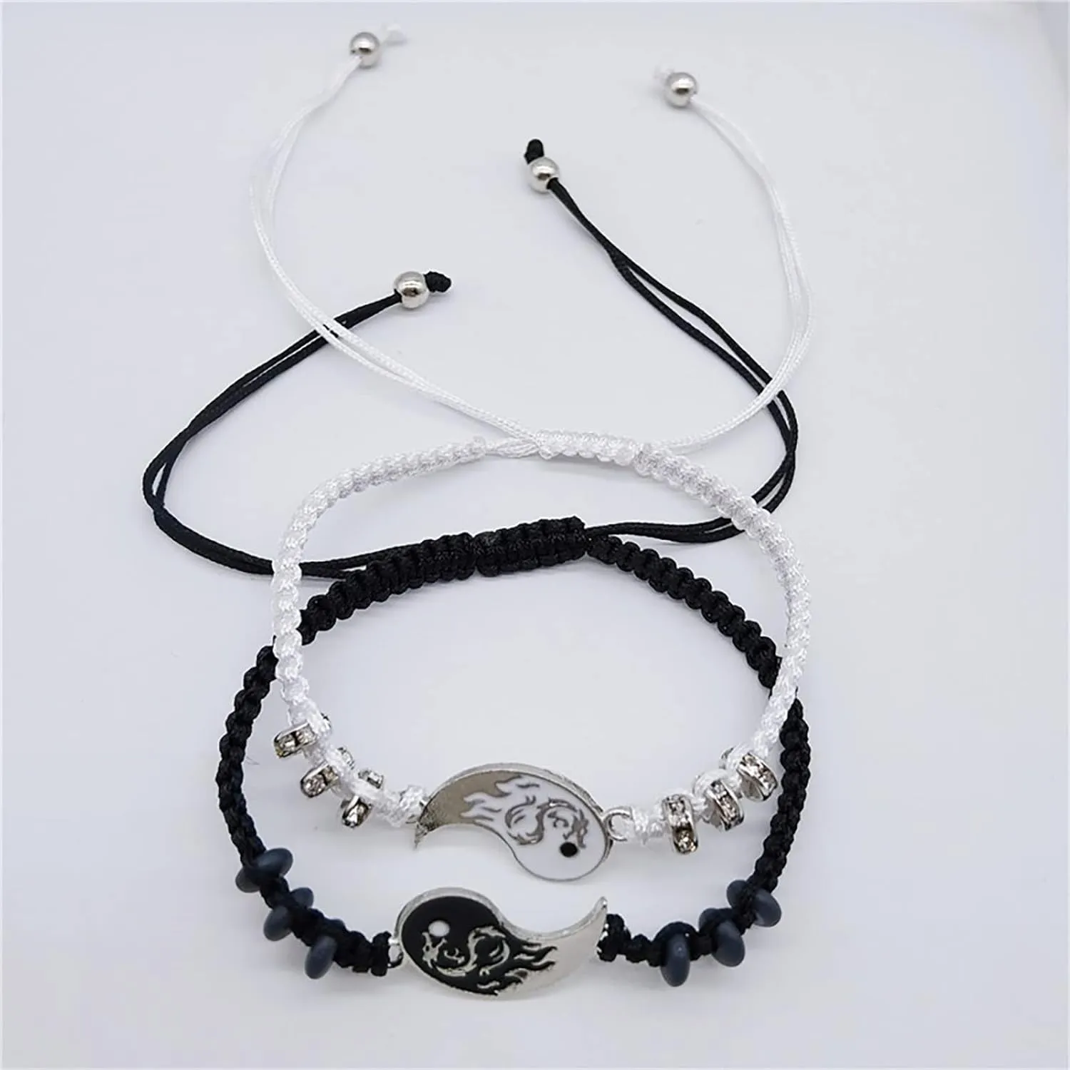 Link Chain Bracelets for Women Men Best Friend Bracelets 2 Matching Yin And Yangs Adjustable Rope Bracelets For Friendship Relationship Boyfriend Trendy Dainty Simple Fashion Style