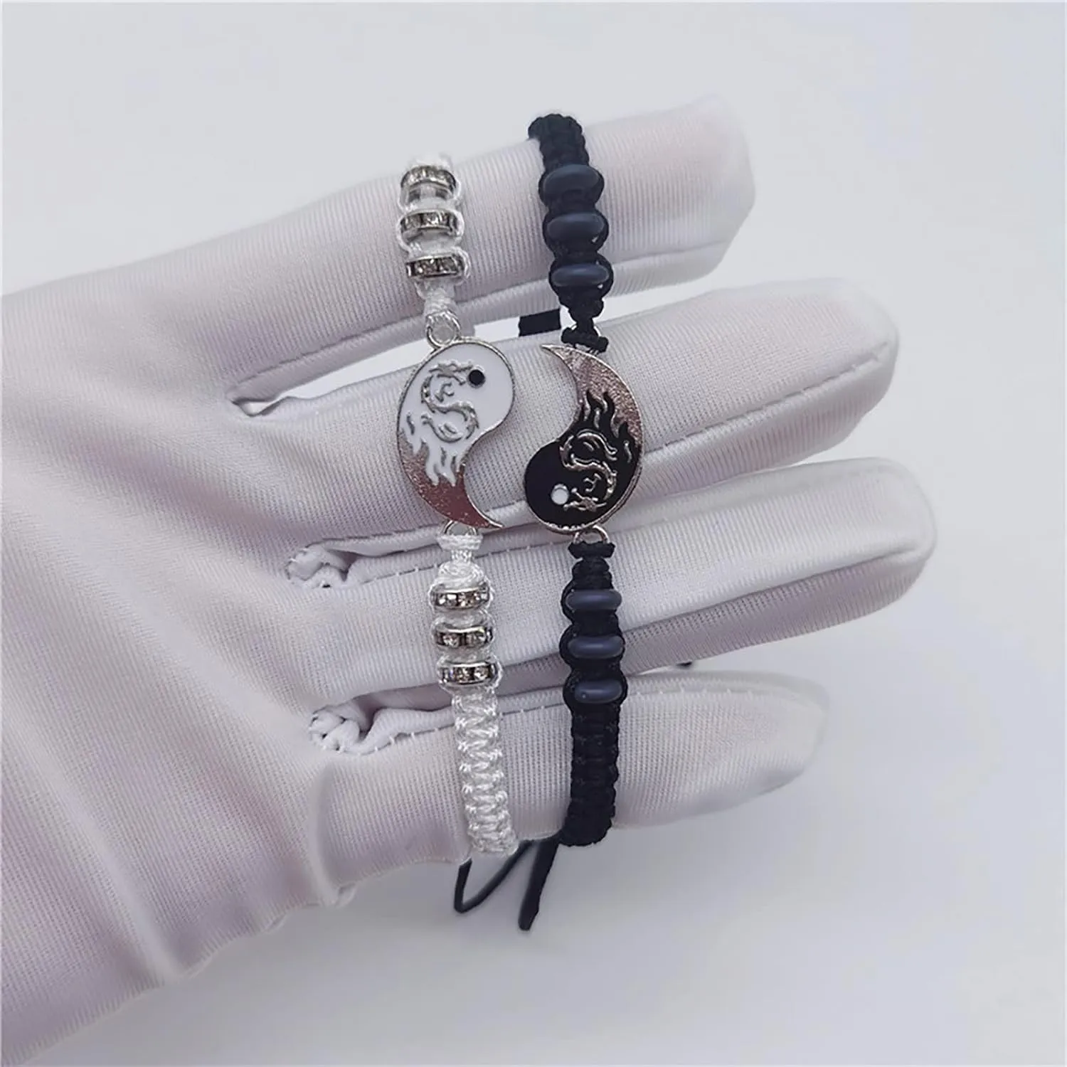 Link Chain Bracelets for Women Men Best Friend Bracelets 2 Matching Yin And Yangs Adjustable Rope Bracelets For Friendship Relationship Boyfriend Trendy Dainty Simple Fashion Style