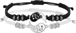 Link Chain Bracelets for Women Men Best Friend Bracelets 2 Matching Yin And Yangs Adjustable Rope Bracelets For Friendship Relationship Boyfriend Trendy Dainty Simple Fashion Style