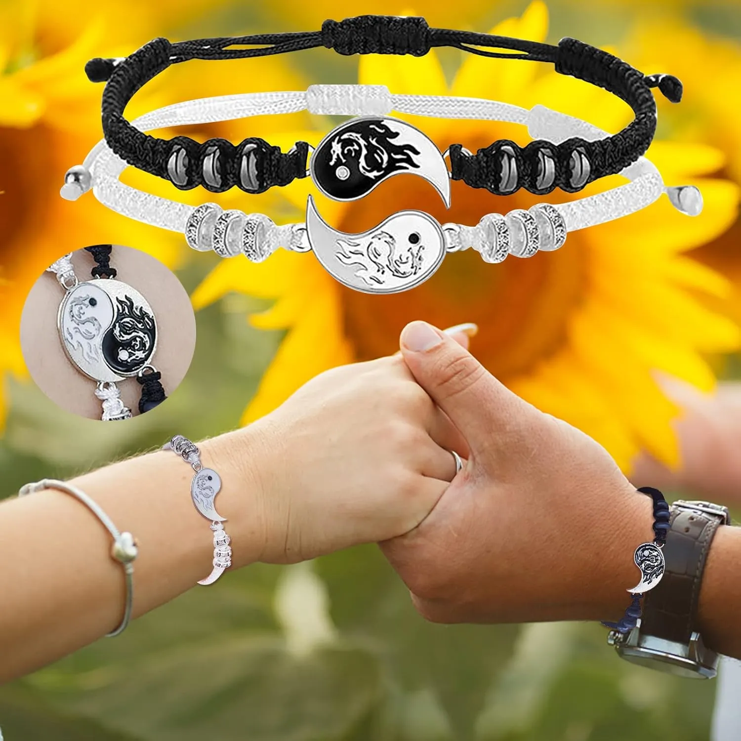 Link Chain Bracelets for Women Men Best Friend Bracelets 2 Matching Yin And Yangs Adjustable Rope Bracelets For Friendship Relationship Boyfriend Trendy Dainty Simple Fashion Style