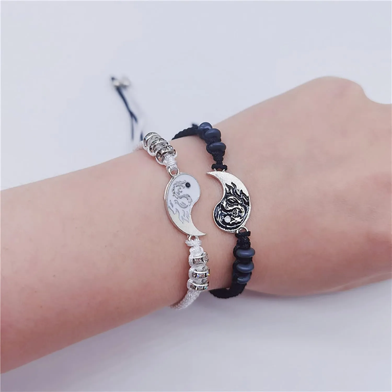 Link Chain Bracelets for Women Men Best Friend Bracelets 2 Matching Yin And Yangs Adjustable Rope Bracelets For Friendship Relationship Boyfriend Trendy Dainty Simple Fashion Style