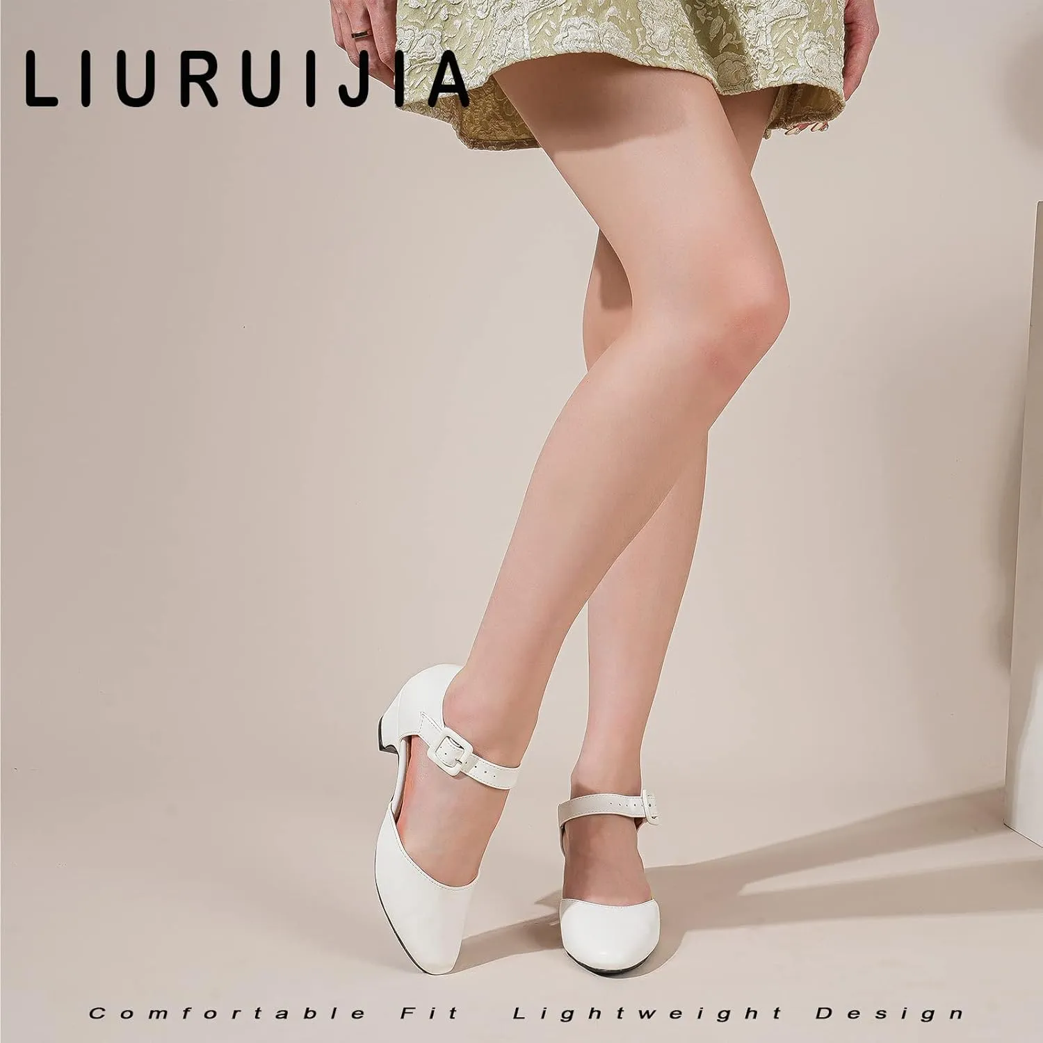 LIURUIJIA Women's Closed Toe Low Chunky Heel Pumps Ankle Strap Dress Shoes for Work Wedding Party Dance
