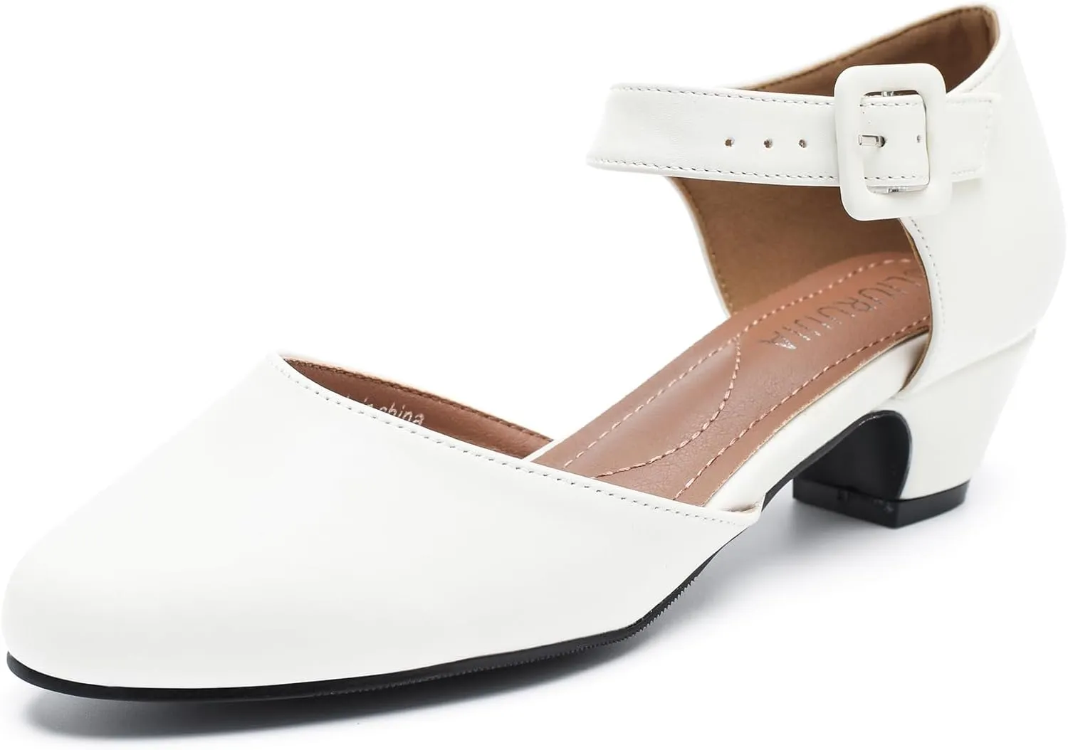 LIURUIJIA Women's Closed Toe Low Chunky Heel Pumps Ankle Strap Dress Shoes for Work Wedding Party Dance
