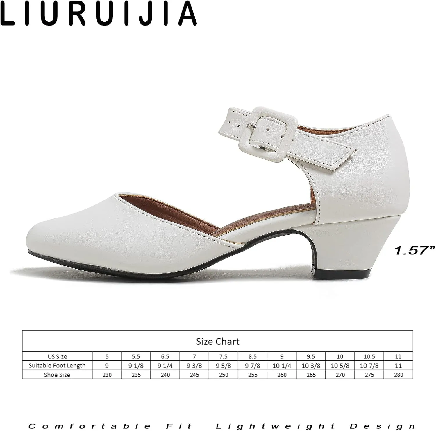 LIURUIJIA Women's Closed Toe Low Chunky Heel Pumps Ankle Strap Dress Shoes for Work Wedding Party Dance